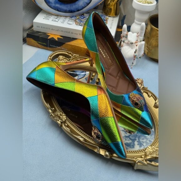🆕 KURT GEIGER LONDON 🧿 NWOB Belgravia Court Heel, Rainbow Overstitch Sz 37 US7 - Picture 11 of 13